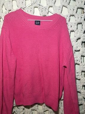 GAP Bright Pink Ribbed Crewneck Sweater